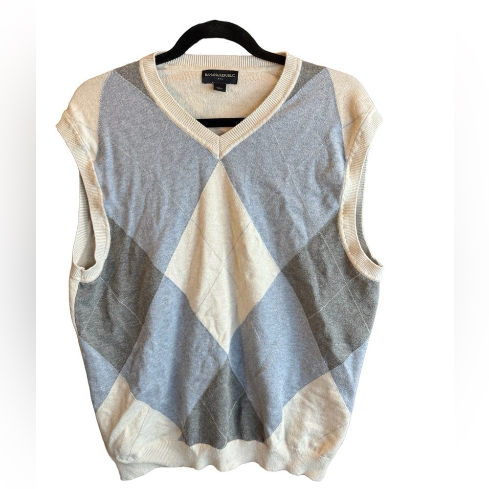 Banana Republic Men’s Argyle Sweater Vest Large | 100% Cotton | Preowned